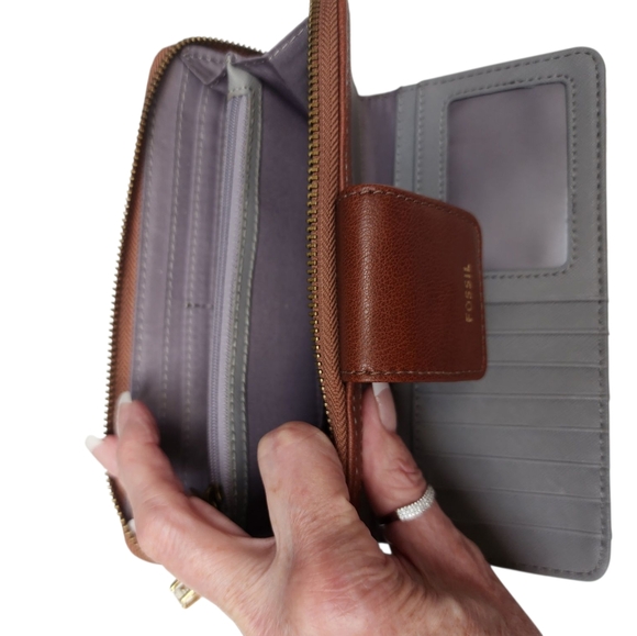 FOSSIL Brown and Cream Monogram Print Textured Wallet - Picture 12 of 16